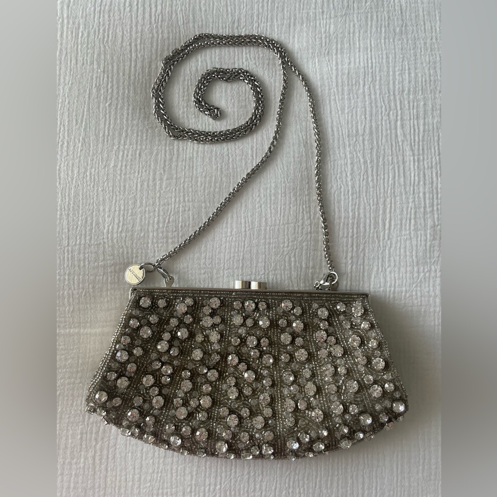 Nordstrom beaded rhinestone clutch with silver chain - Picture 3 of 13